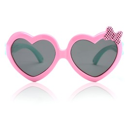 Vxcvzv 1Pcs Kids Sunglasses, Polarized UV400 Children Sunglass for Boys Girls Pink Sunglasses for Children Outdoors, Travelling, Photo taking (Heart-shaped)