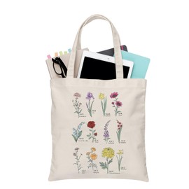BDPWSS Birth Month Flowers Tote Bag 12 Month Birth Flower Handbag Plant Flower Lover Gift Birth Flower Canvas Shoulder Bag (Birth Month Flowers TGCA)
