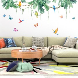 Condessacity Wall Sticker, Stylish, Plant, Rattan, Bird, Butterfly, Scandinavian House Plant, Wallpaper Sticker, Birds on Branches, Wallpaper, Living Room, Bedroom, Wall Sticker, Removable Diy Wall