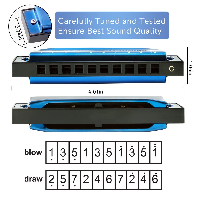 East top Blues Harmonica, Diatonic Harmonica Key of C 10