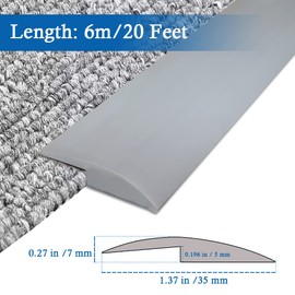 Floor Transition Strip Self Adhesive Carpet & Flooring Transitions Edging Trim Strip PVC Threshold Transitions Suitable for Threshold Height Less Than 5mm (20Ft, Gray)