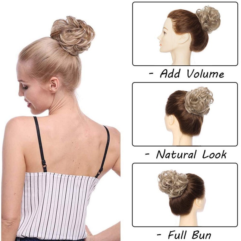 Silk-co Fake Hair Bun Scrunchy Scrunchie Messy Bun Chignons Wavy