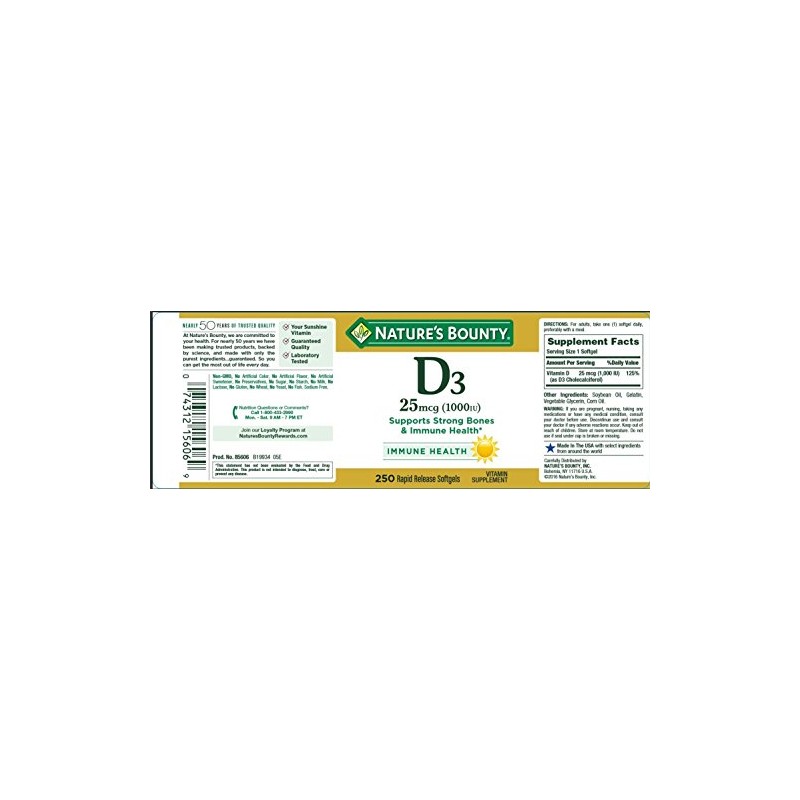 Nature's Bounty Vitamin D3-1000 IU, Rapid Release Softgels 250 ea