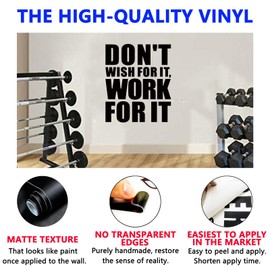 SEATUNE Gym Wall Decals - Inspirational Quotes Motivational Office Wall Stickers - Bedroom Home Gym Yoga Garage Vinyl Art Wall Decor - Don't Wish for it Work for it 15"X18"