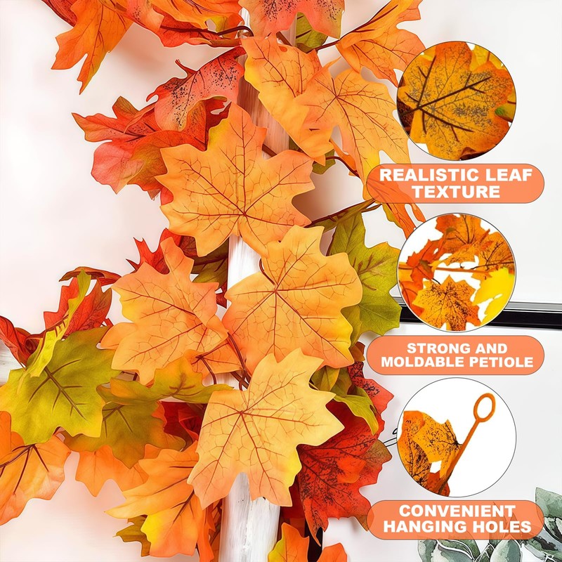 Autumn Garland - 5.8Ft Autumn Decorations Hanging Maple Leaf Garland