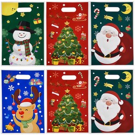 iefoah 100Pcs Christmas Treat Bags Christmas Candy Goodies Snacks Bags Christmas Bulk Plastic Gift Bags 6.5'' x 9.8'' Christmas Party Favor Bag