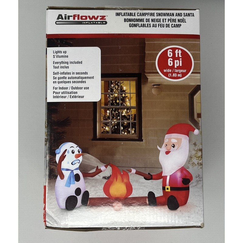 Airflowz Christmas Light-Up Santa & Snowman Campfire Inflatable Holiday 6x3