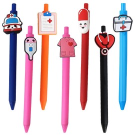 Pack of 7 Nurse Pens, Retractable Ballpoint Pen, Nurse Accessories, 0.5 mm Fine Ballpoint Pen, Cute Funny Pens, Nurse Accessories, Pen Set, Nurse Accessories, for Work Nurse Gifts