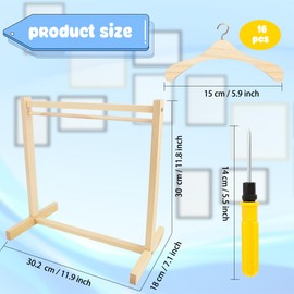 Flahard 17 Pcs Wood Doll Garment Rack with Wooden Clothes Hanger Mini Wooden Girl Doll Clothes Hanger Organizer Storage Shelf for 18 Inch Girl Doll Clothes Baby Dollhouse