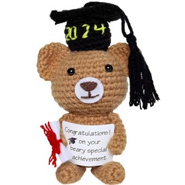 MOPQMKT Graduation Bear 2024 Crochet Stuffed Toy Knitted Bear Knitted Bear Graduation Hats Graduation Rolls Sentimental Congratulations Cards for Graduation Courage Gift Party Decoration