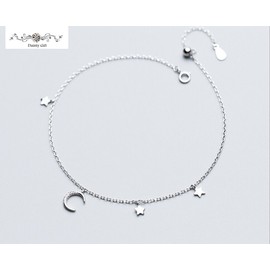 TOP LINE JEWELRY Women 925 Sterling Silver Dangle CZ Moon Star Chain Anklet Foot Bracelet 9-10.3"