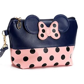 T-Juan MM Cartoon Leather Travel Makeup Handbag, Cute Portable Cosmetic bag Toiletry (Navy Blue)