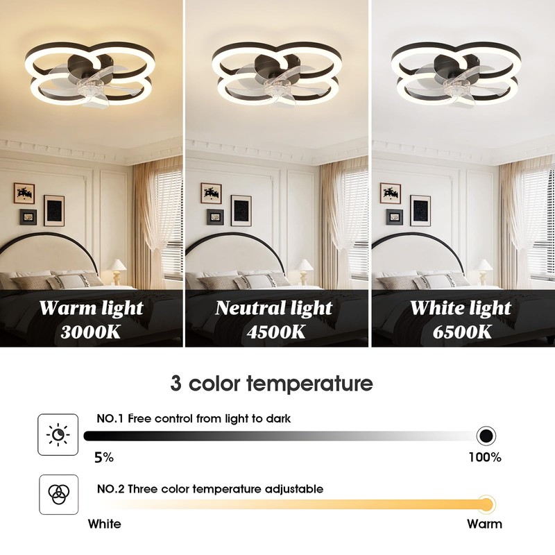 FTZVRD Ceiling Fans with Lights and Remote, Flush Mount Ceiling