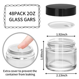 KEYWING 2 oz Small Glass Jars with Black Lids, 48 Pack Clear Glass Cosmetic Jars, Empty Sample Container with Inner Liners for Lotions, Cream, Ointments and Powders