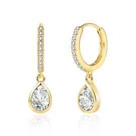 ALEXCRAFT 925 Silver Earrings for Women, Small Hanging Earrings, Hypoallergenic Teardrop Earrings, Small Huggie Hoop Earrings, Small Cubic Zirconia Pendant Earrings, Hanging Women, Silver