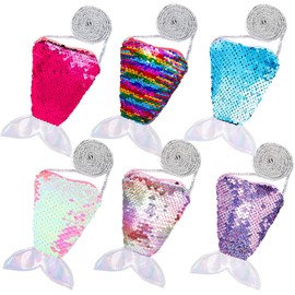 FT-SHOP Sequin Purse Mermaid Tail Children's Purse Mini Crossbody Bags for Birthday Gift Party Bags for Children Girls 6 Pieces, Multicoloured