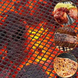 BBQ Grill Mesh Mat Set 5 PCS Non Stick Grilling Mesh Reusable Heat Resistant BBQ Teflon Grill Mats for Grilling Meat,Veggies, Cooking, Baking，40x33cm