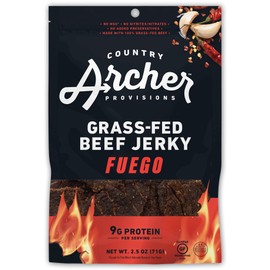 Country Archer Grass Fed Beef Jerky - Beef Jerky Snack Pack, Beef Jerky Bulk, Individual Beef Jerky Pack, Protein Snack, Country Archer Beef Jerky, Gluten Free - Fuego Flavor, 2.5 oz (Pack of 4)