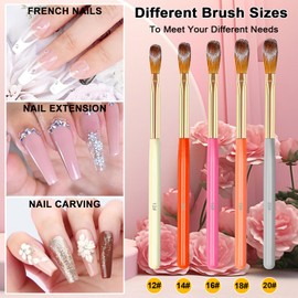 Acrylic Nail Brush Set, 5pcs Acrylic Nail Brush for Nails Size 12/14/16/18/20 Multifunctional Nail Brushes for Acrylic Powder Application,Acrylic Nail Extension, 3D Nail Carving Nail Brush set