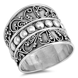 Bali Bead Wide Fashion Ring New .925 Sterling Silver Thin Band Size 9