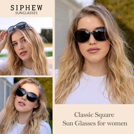 SIPHEW Polarized Sunglasses Womens, Classic Square Sun Glasses for women with UV Protection Wrap Shades
