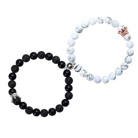 Free Space Pair of Magnetic Attraction Bracelets Sets for 2 Natural Stone Beads Crowns Matching Distance Relationship Bracelets for Him, Stone