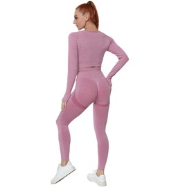 JOJOANS Gym Sets for Women 2 Piece Seamless Tracksuit Workout Yoga Outfit Loungewear Long Sleeve Crop Top High Waist Leggings(Pink, S)