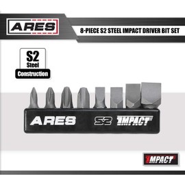 ARES 70013-8-Piece S2 Steel Impact Driver Bit Set - Includes Phillips 1,2,3,4 and Slotted 1/4-Inch, 5/16-Inch, 3/8-Inch and 1/2-Inch Bits - High Alloy S2 Steel Construction