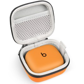 RISETECH Earbud Case Compatible with Beats Powerbeats Pro 2 Wireless Bluetooth Earbuds, Portable Travel Hard Shell Earphone Case - with Clip (Orange)