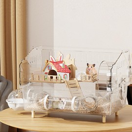 LOLLBIRD Large Hamster Cage 17x11x13 Inch Acrylic Habitat - Multi-Level Enclosure for Dwarf/Syrian Hamsters, Mice & Gerbils (Ventilated Design & Removable Base) (Red Villa, 17x11x13)