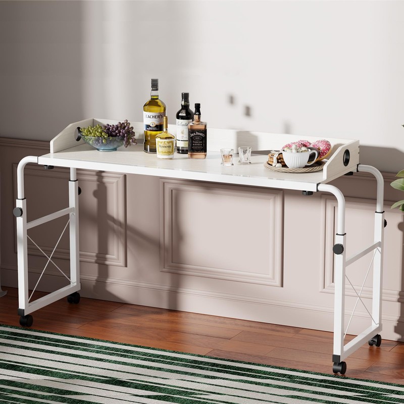 Overbed Table with Wheels, Overbed Desk with Adjustable Length and