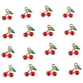 Uniquer 100Pcs Alloy Red Cherry Enamel Pendants Cherry Fruit Dangle Charms for Jewelry Making Bracelets Necklace Earrings DIY Crafts