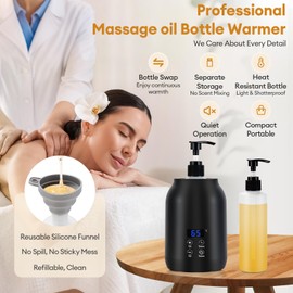 Massage Oil Warmer with 2 Bottles & Timer – Professional Lotion Warmer Heater 30°C–65°C, 360° Surround Fast Heating, Adjustable Temperature, Quiet Compact Spa Oil Heater for Salon Home, Spa
