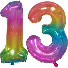 DIWULI, Giant 2-Sided XXL Number Balloons (2 Colours), Number 13, Colourful + Silver Balloons, Number Balloons, Foil Balloons, Number No Years, Foil Balloons 13th Birthday Party Decoration