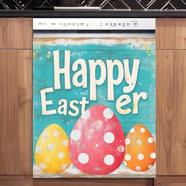 Easter Eggs Magnetic Dishwasher Front Door Cover Panel, Happy Easter Home Appliances Decor Refrigerator Magnet Sticker, Magnetic Cover for Dishwasher, (23" x 26") Magnetic