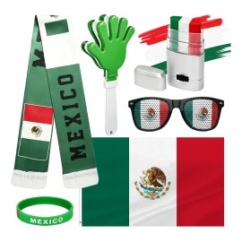 Set 6 Piezas Hincha Mexicano, Kit Para Futbol Y Celebracione