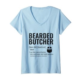 Womens Bearded Butcher Definition Butchery Meat Butchers V-Neck T-Shirt