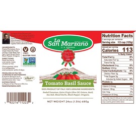 La San Marzano Tomato Basil Sauce 100% Made In Italy Tomato Pasta Sauce 24oz. (Pack of 1)