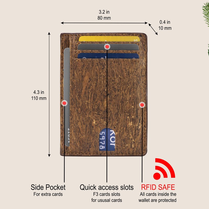 Corkor Cork Card Holder Vegan Wallet Slim Minimalist Front Pocket