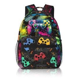 Ewozet Abstract Gamepad Schoolbag Cool Video Gamers Backpack For School Boys Girls Teen Graffiti Game Controller Backpack Travel Backpack Water Resistant For Boys Age 6-8，8-10，8-12，10-12 Years Old