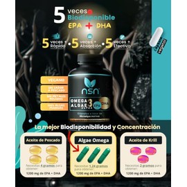 NSN | Omega 3 Algae ULTRA | DHA y EPA - 5x veces más Absorbible | Formulado por la Dra. Friné Velázquez | Microalgas Marinas | Sin sabor a pescado