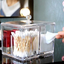 Million Seller Korea Cotton Pads and Swabs Transparent Case Makeup Organizer Storage Cotton Swab Container Cotton Swab Case Holder Cotton Pad Storage with Lid