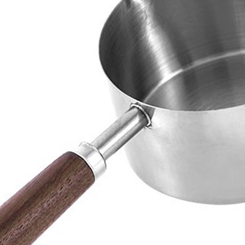 250ml Butter Milk Warmer Pot with Long Wooden Handle Cast