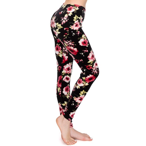 ALWAYS Women's Floral Velvet Leggings - Premium Soft Stretch Warm