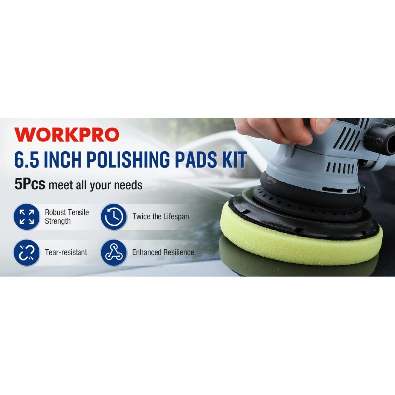 WORKPRO 5PCS 6.5-inch Polishing Pads Sponge Waxing Foam Buffing Kit