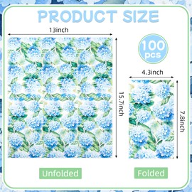 100 Pcs Hydrangea Floral Paper Guest Napkins Blue Flowers Napkin 3Ply