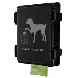 Dog Poop Bag Dispenser Wall Mounted Waterproof Outdoor Pet Waste Bags Dispenser Station with Cute Doggie Poo Images Post, Pole, Fence Mountable fits Home, Porch, Patio, Yard（black,only dispenser)