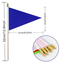 AuTop 20 Pack Solid Color Plain Blue Pennant Flags on Stick Small Mini Handheld Triangle Blank DIY Graffiti Flags Decorations,5x8 Inch
