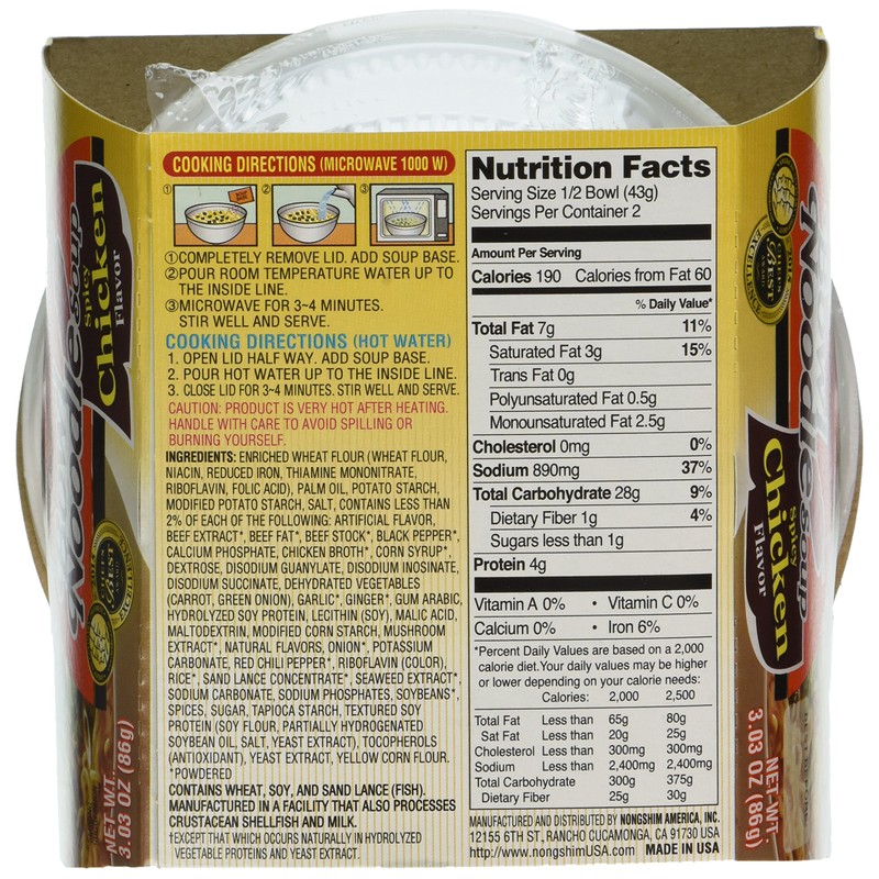 Nongshim Spicy Chicken Noodle Soup Bowl Soup Mix, 6 Pack,