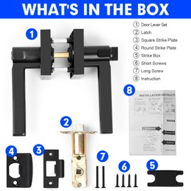 RAZCC Privacy Door Levers, 6 Pack Black Door Handles Heavy Duty Bed and Bath Door Knobs Interior Keyless Door Locksets, Reversible for Left & Right Handed Doors